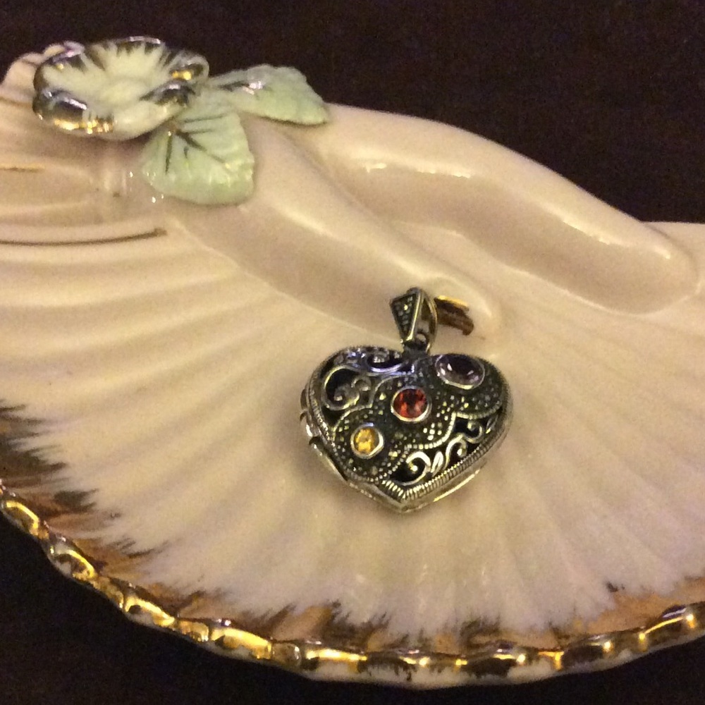 Sterling Silver Marcasite and Semi-Precious Locket